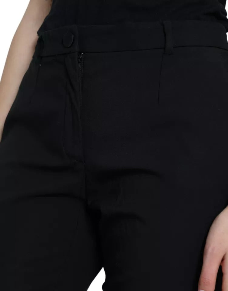Dolce & Gabbana Black Wool High Waist Tapered Trouser Pants