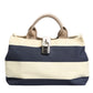 Dolce & Gabbana White Navy Striped Canvas Top Handle Tote Bag