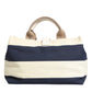 Dolce & Gabbana White Navy Striped Canvas Top Handle Tote Bag