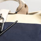 Dolce & Gabbana White Navy Striped Canvas Top Handle Tote Bag