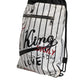 Dolce & Gabbana Black White Striped Polyester Drawstring Backpack Bag