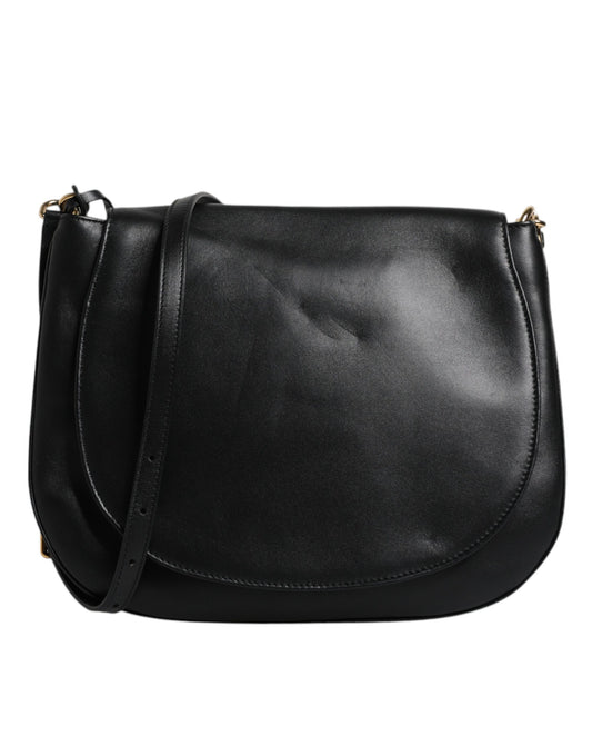 Dolce & Gabbana Black Leather Flap Saddle Shoulder Bag