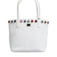 Dolce & Gabbana White Leather Crystal DG Logo Shoulder Tote Bag