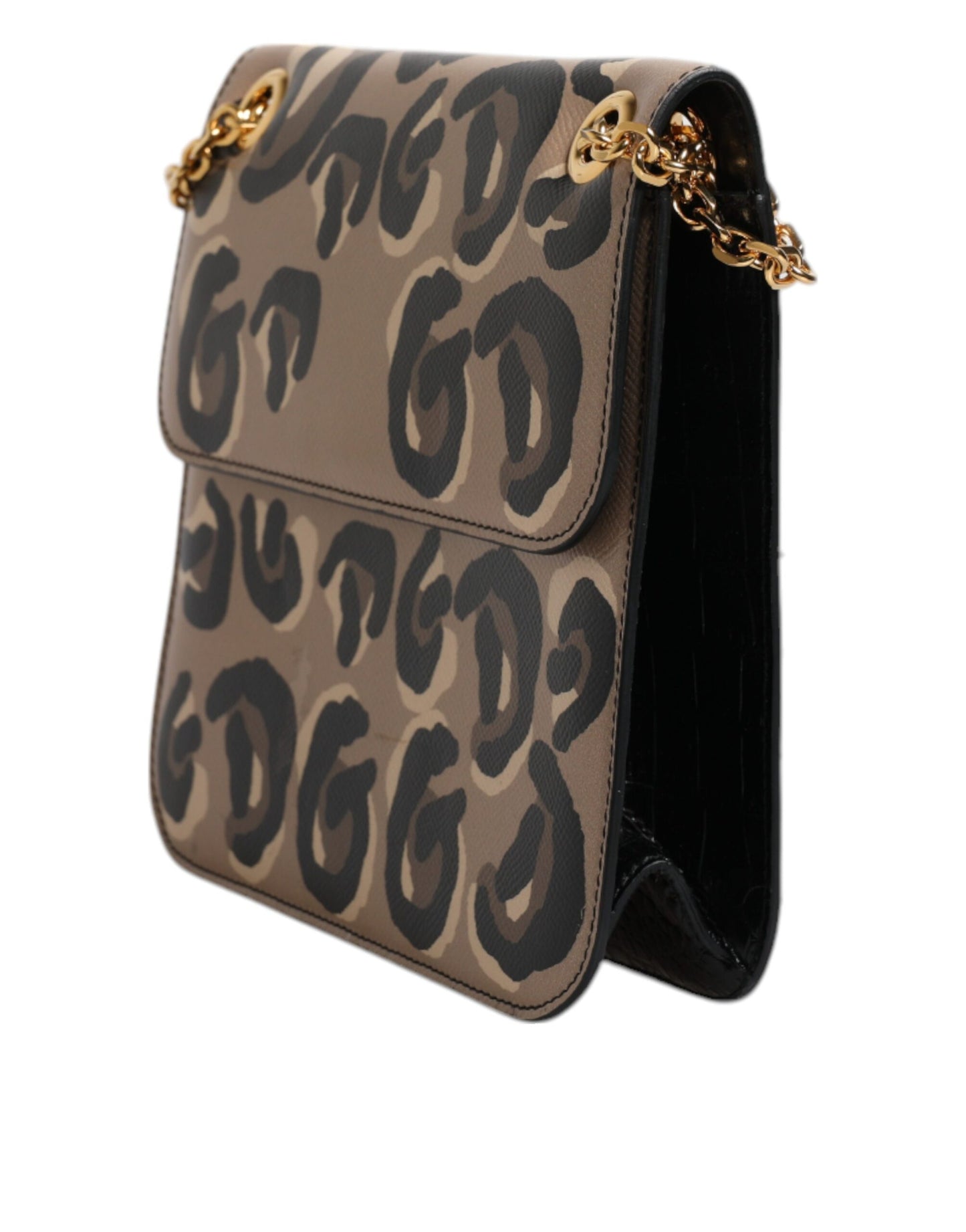 Dolce & Gabbana Beige DG Leopard Pattern Leather Crossbody Bag