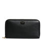 Dolce & Gabbana Black Calfskin Leather Logo Zip Around Continental Wallet