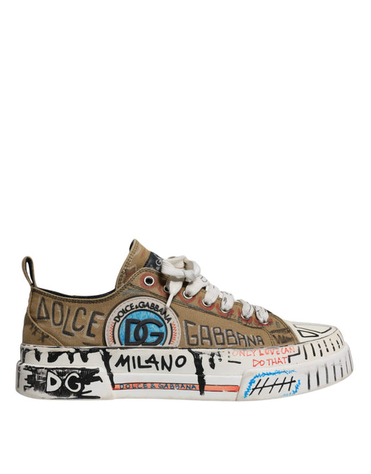 Dolce & Gabbana Brown Canvas Low Top Logo Print Sneakers Shoes