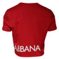 Dolce & Gabbana Red Logo Print Cropped Crew Neck T-shirt
