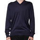 Dolce & Gabbana Navy Blue Silk V-neck Pullover Sweater