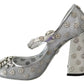 Dolce & Gabbana Silver Crystal Studs Heels Mary Janes Pumps Shoes