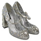 Dolce & Gabbana Silver Crystal Studs Heels Mary Janes Pumps Shoes