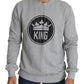 Dolce & Gabbana Gray Crown King Print Cotton Pullover Sweater