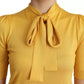 Dolce & Gabbana Yellow Silk Knit Pullover Ascot Collar Top