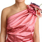 Dolce & Gabbana Pink Draped Midi Flower Applique Dress