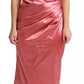 Dolce & Gabbana Pink Draped Midi Flower Applique Dress