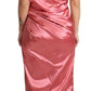 Dolce & Gabbana Pink Draped Midi Flower Applique Dress