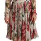 Dolce & Gabbana White Floral Silk Long Sleeves Pleated Dress