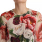 Dolce & Gabbana White Floral Silk Long Sleeves Pleated Dress