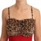 Dolce & Gabbana Brown Leopard Red Tulle Sheath Midi Dress