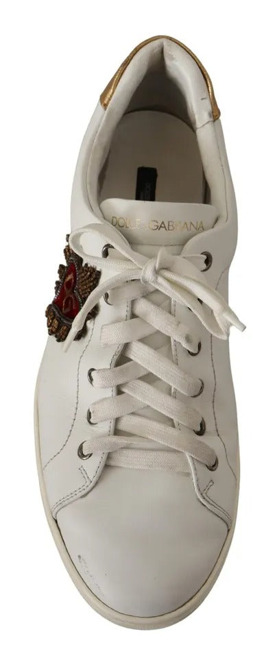 Dolce & Gabbana White Leather Heart Low Top Casual Sneakers Shoes