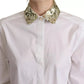 Dolce & Gabbana White Cotton Collared Long Sleeves Sequin Top Shirt