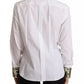Dolce & Gabbana White Cotton Collared Long Sleeves Sequin Top Shirt
