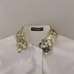 Dolce & Gabbana White Cotton Collared Long Sleeves Sequin Top Shirt