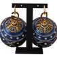 Dolce & Gabbana Gold Brass Blue Christmas Ball Crystal Hook Jewelry Earrings