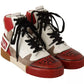 Dolce & Gabbana Red White Beige Leather High Tops Sneakers Shoes