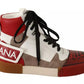 Dolce & Gabbana Red White Beige Leather High Tops Sneakers Shoes