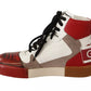 Dolce & Gabbana Red White Beige Leather High Tops Sneakers Shoes