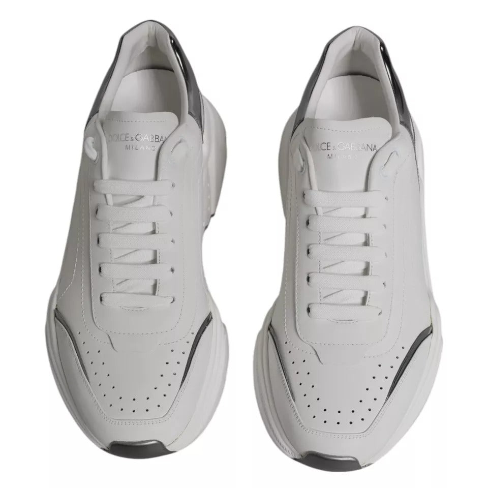 Dolce & Gabbana White Silver DAYMASTER Leather Sneakers Men Shoes