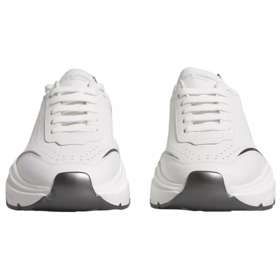 Dolce & Gabbana White Silver DAYMASTER Leather Sneakers Men Shoes