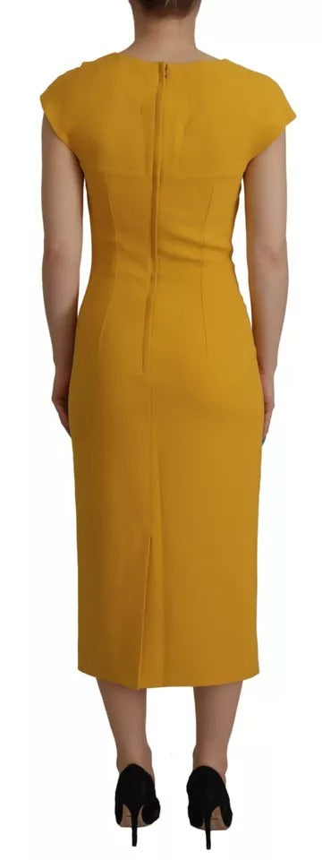 Dolce & Gabbana Yellow Viscose Sleeveless Sheath Midi Dress