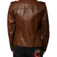 Dolce & Gabbana Brown Calfskin Leather Button Down Jacket