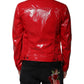 Dolce & Gabbana Red Polyester Button Down Collared Jacket