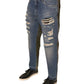 Dolce & Gabbana Blue Tattered Straight Cropped Denim Jeans