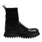 Dolce & Gabbana Black DG Logo Horse Sock Ankle Boots Shoes