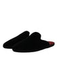 Dolce & Gabbana Black Viscose Velvet Slides Flat Slipper Shoes