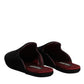 Dolce & Gabbana Black Viscose Velvet Slides Flat Slipper Shoes