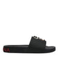 Dolce & Gabbana Black Leather Slides Sandals Beachwear Shoes