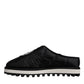 Dolce & Gabbana Black Nylon Quilted Logo Patch Sandals Slides Shoes