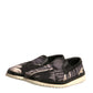 Dolce & Gabbana Black Canvas Tropical Print Slip On Shoes