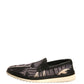 Dolce & Gabbana Black Canvas Tropical Print Slip On Shoes