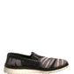 Dolce & Gabbana Black Canvas Tropical Print Slip On Shoes