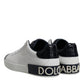 Dolce & Gabbana White Black Leather Portofino Sneakers Shoes