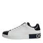Dolce & Gabbana White Black Leather Portofino Sneakers Shoes