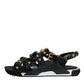 Dolce & Gabbana Black Leather Studded Slides Sandals Shoes