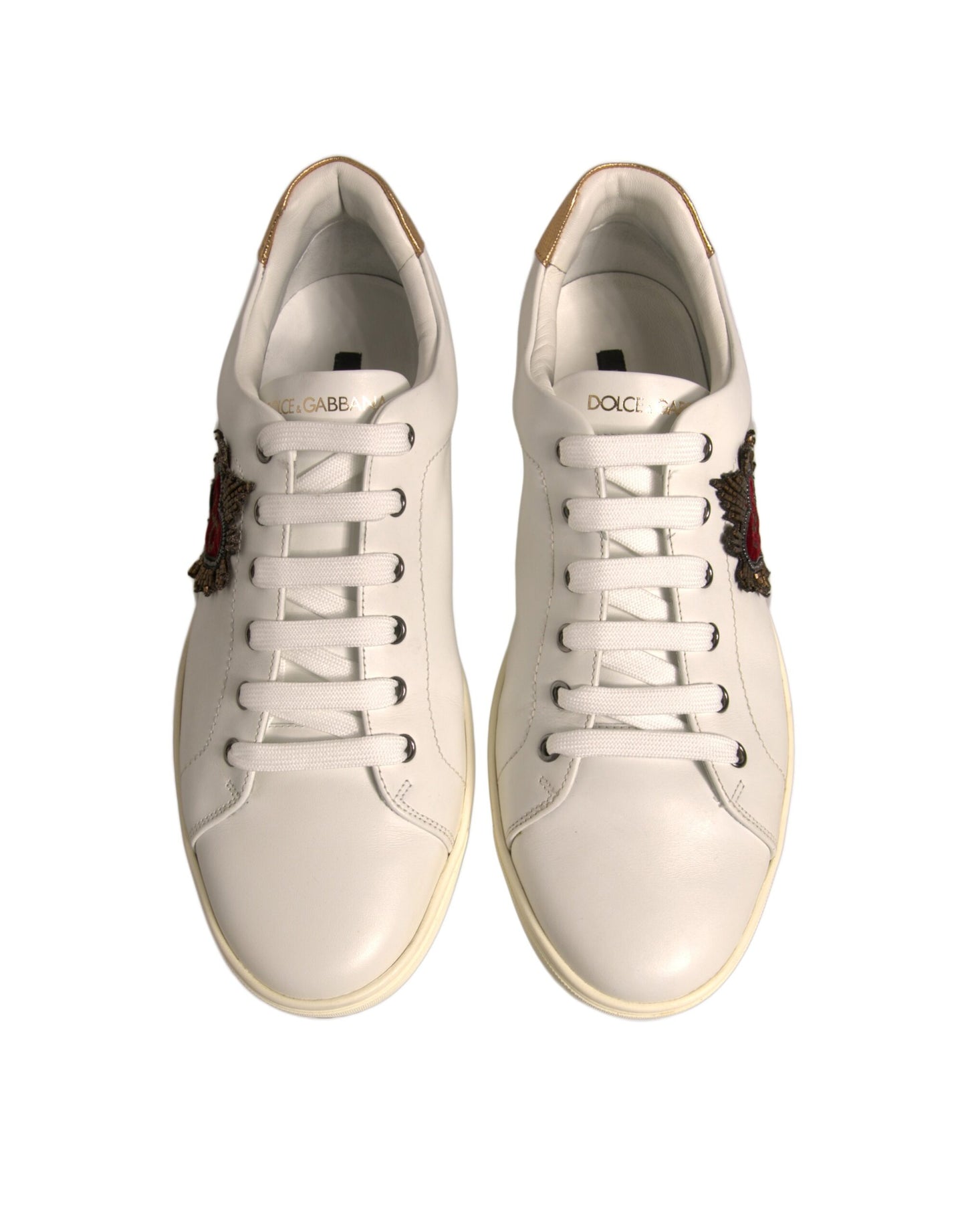 Dolce & Gabbana White Leather Heart Embellished Sneakers Shoes