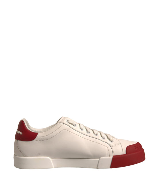 Dolce & Gabbana White Leather Logo Portofino Sneakers Shoes