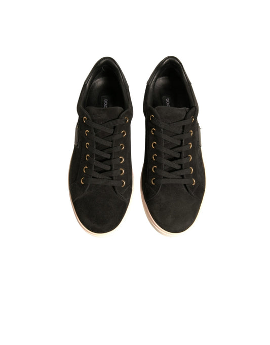 Dolce & Gabbana Black Logo Suede Leather Men Sneakers Shoes